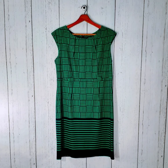 Ile | Dresses | Ile Ny Navy Green Basketweave Stripe Dress | Poshmark